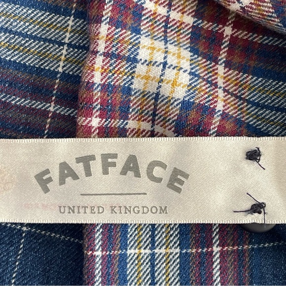 Fat Face Indigo Dye Plaid Flannel Button Down Shirt Size L - Picture 9 of 11